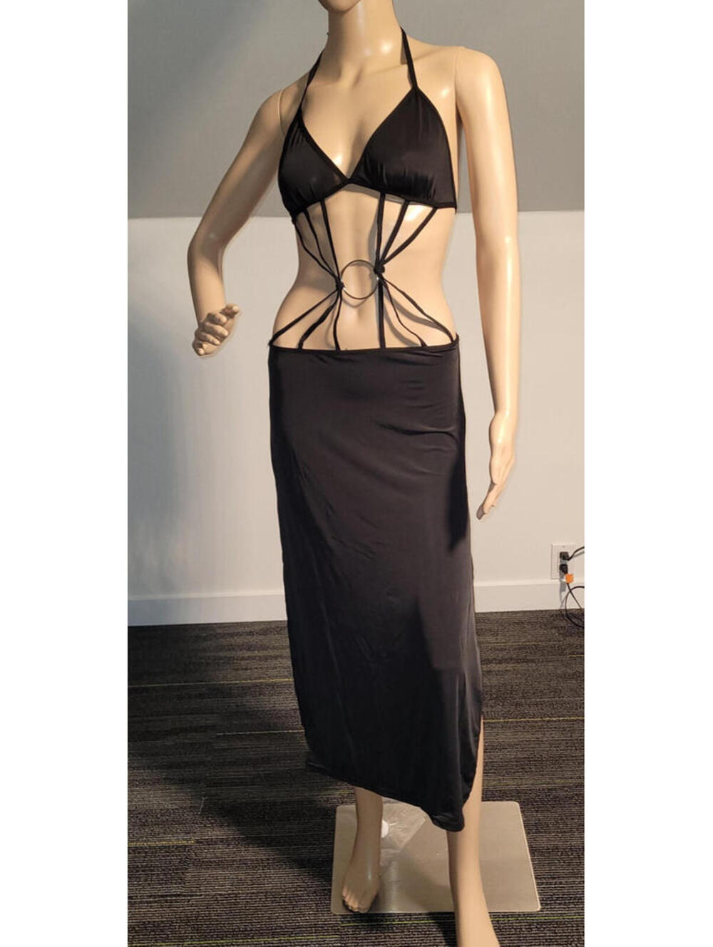 Sexy Women Black Long Dress With Long Slits on both Sides Small  SL6036-2